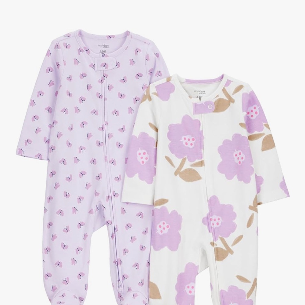 Purple Floral & Lavender Print Baby One-Piece Sleepers, Set of 2 - Picture 2 of 3